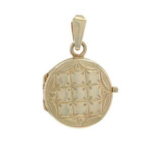 Yellow Gold Quilted Circle Locket Pendant - 10k Two Frames